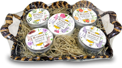 

B-URBAN Grape fruit orange lavender chamomile tea tree neem oil saffron and vitamin e bathing soap and rose & lavender rejuvenating cream special offer gift pack with all natural ingredients(90 g, Pack of 5)