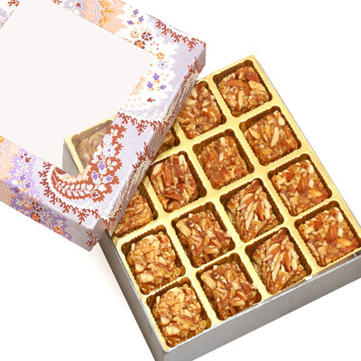 

Ghasitaram Gifts Diwali Gifts - Sugarfree Sweets- Blue Printed 16 pcs Roasted Almond Sugarfree Bites Box(320 g, Festive Gift Box)