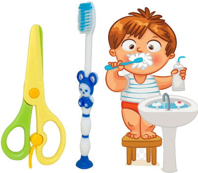 

INAAYA Set of 4 Craft Scissors with Cartoon Toothbrush Kits for Kids, Multicolor, 45 Grams, Pack of 1 Extra Soft Toothbrush(Pack of 4)