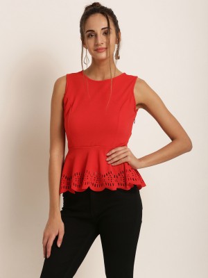 HARPA Casual Sleeveless Solid Women Red Top