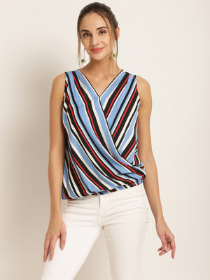 HARPA Casual Sleeveless Striped Women Multicolor Top