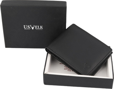 

U.S.ELK Men Casual Black Genuine Leather Wallet(6 Card Slots)