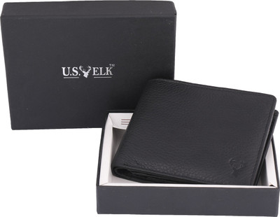 

U.S.ELK Men Casual Black Genuine Leather Wallet(6 Card Slots)