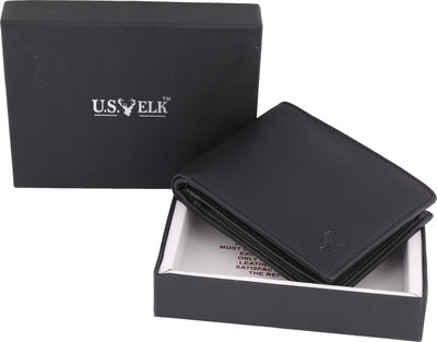 

U.S.ELK Men Casual Black Genuine Leather Wallet(6 Card Slots)