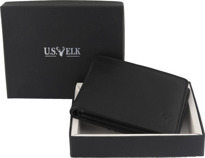 

U.S.ELK Men Casual Black Genuine Leather Wallet(6 Card Slots)