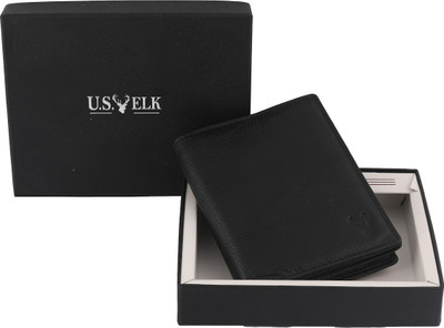 

U.S.ELK Men Casual Black Genuine Leather Wallet(7 Card Slots)