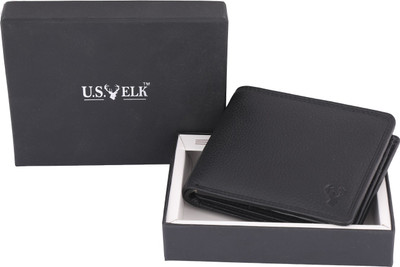 

U.S.ELK Men Casual Black Genuine Leather Wallet(11 Card Slots)