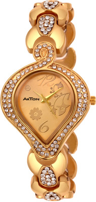 AXTON DMLV-GL-1001 Golden Dial Stone Stud Partywear Exclusive Analog Watch - For Women