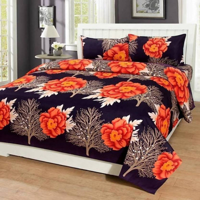 ANAND 120 TC Polycotton Double Printed Flat Bedsheet(Pack of 1, Pink)