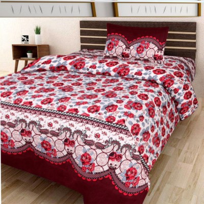 TrueValue Creations 180 TC Polycotton Single 3D Printed Flat Bedsheet(Pack of 1, Red)