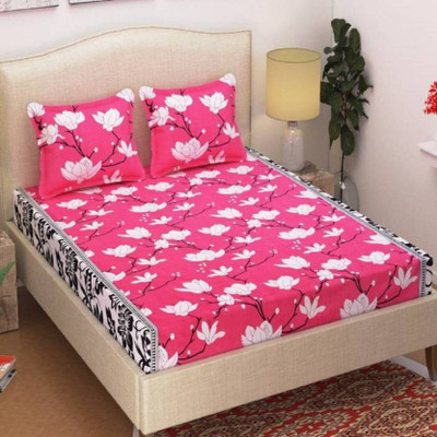shorye 120 TC Polycotton Double Printed Flat Bedsheet(Pack of 1, Pink)