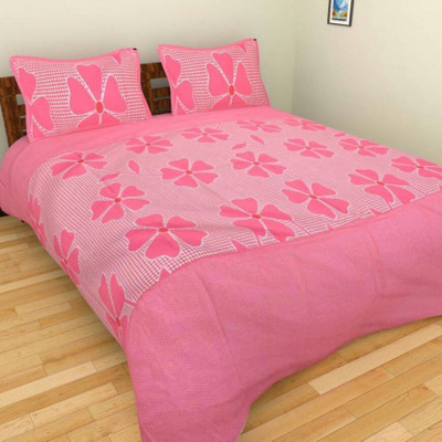 ANAND 120 TC Polycotton Double Printed Flat Bedsheet(Pack of 1, Pink)
