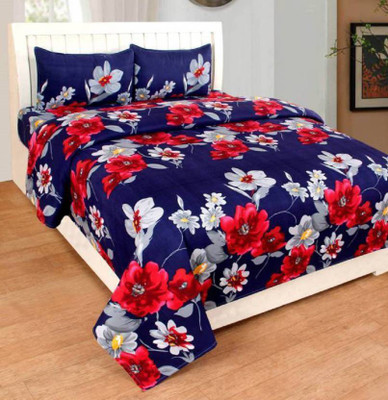 shorye 120 TC Polycotton Double Printed Flat Bedsheet(Pack of 1, Blue)