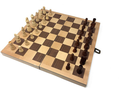 

QUINERGYS Natural Wood Wooden Chess Inlaid Board with Hand Carved Chessmen & Storage 15 inch Chess Board(Beige)