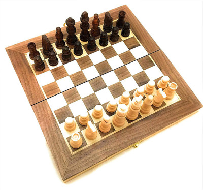 

QUINERGYS Handmade Wooden Chess Set - Travel Size | Portable Folding Game Board 13 inch Chess Board(Beige)