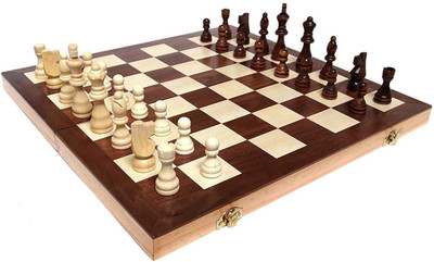 

QUINERGYS 15" Wooden Chess Set Felted Game Board Interior Storage 15 inch Chess Board(Brown)