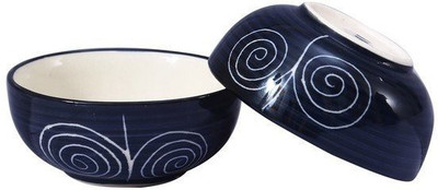 

caffeine Dining Dessert Bow in Black Doodle Ceramic Bowl Set(Black, Pack of 2)