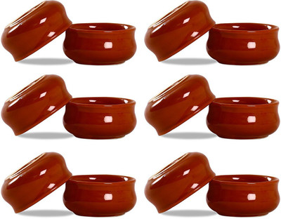 

caffeine Dip and Sauce Chirag Serving Bowl in Brown Glossy Ceramic Bowl Set(Brown, Pack of 12)