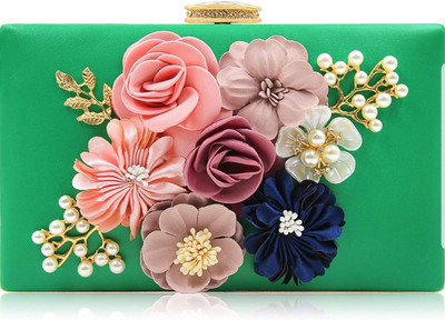 

Tooba Handicraft Party Green Clutch