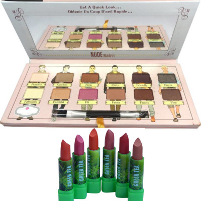 

firstzon™ 12 NUDE COLOR EYESHADOW PALLATE WITH 6 ALOE EXTACT MATTE LIPSTICK(Set of 7)