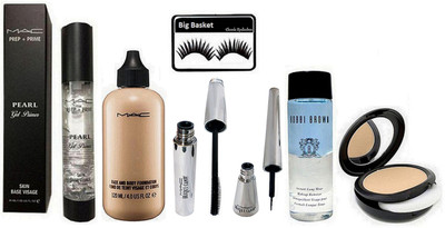 

big Basket Eyelashes, Liquid Eyeliner & Mascara, Studio Fix Compact, Face & Body Foundation, Prep+Prime Primer, Long Wear Makeup Remover(Set of 7)