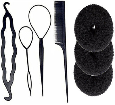 

JAGTEK Hair Combo Of 7 pcs , 4 pcs New Hair Styling DIY Kit tools and 3 pcs Hair Donut Bun Maker all in one combo(Set of 7)