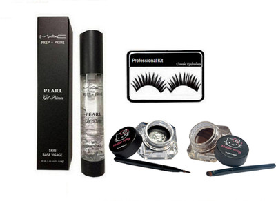 

Professional kit Eyelashes, Prep+Prime Gel Primer,Gel Eyeliner Two way Black and Brown(Set of 3)