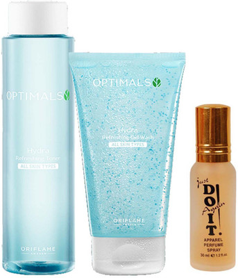 

Oriflame Sweden Optimals Hydra Cleansing Gel (150 ml) and one Hydra Refreshing Toner All Skin types (200 ml) with one do it perfume 30 ml(Set of 3)
