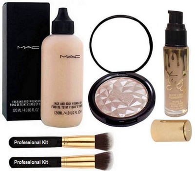 

Professional kit Makeup Brush 2, Mac face and body foundati0on fond de teint visage et crops,matte liquid foundation& compact(Set of 5)