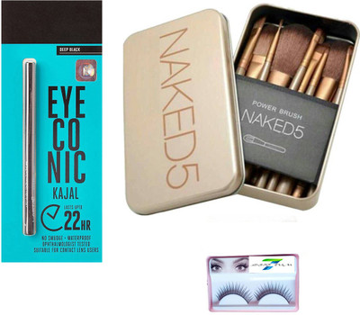 

sirf tum 7 sirf tum 7eyelashes,eyeeconic kajal deep black, 5 power brush set (14 )(Set of 14)