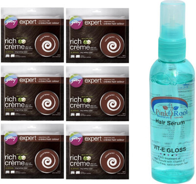 Pink Root HAIR SERUM 100ML WITH GODREJ EXPERT RICH ME 4.00 NATURAL BROWN(Set of 7)