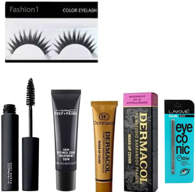 

FASHION 1 Imported combo of dermacol with Eyelashes with macara with prep prime with lakme kajal(Set of 5)
