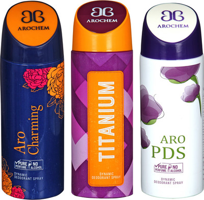 

Arochem Aro Charming & Titanium & Aro PDS Combo Pack Dynamic Deodorant Spray Deodorant Spray - For Men & Women(600 ml, Pack of 3)