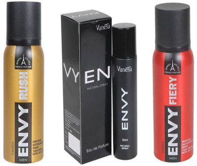

Envy Rush, Men 60 ml & Fiery Deodorant Spray - For Men(300 ml, Pack of 3)