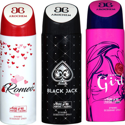 

Arochem Romeo & Black Jack & Charming Girl Combo Pack Dynamic Deodorant Spray Deodorant Spray - For Men & Women(600 ml, Pack of 3)