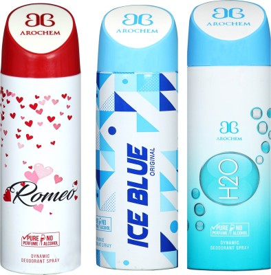 AROCHEM ROMEO AND H2O AND ICE BLUE 3 PACK COMBO DYNAMIC DEODORANT SPRAY Deodorant Spray  -  For Men & Women(600 ml, Pack of 3)