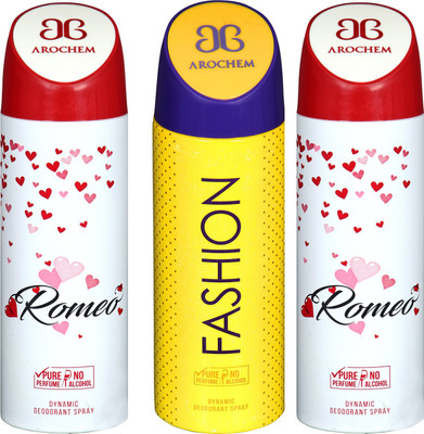 

arochem ROMEO-2 AND FASHION 3 PACK COMBO DYNAMIC DEODORANT SPRAY Deodorant Spray - For Men & Women(600 ml, Pack of 3)