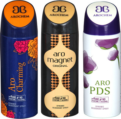 

arochem ARO CHARMING & ARO PDS AND ARO MAGNET 3 PACK COMBO DYNAMIC DEODORANT SPRAY Deodorant Spray - For Men & Women(600 ml, Pack of 3)