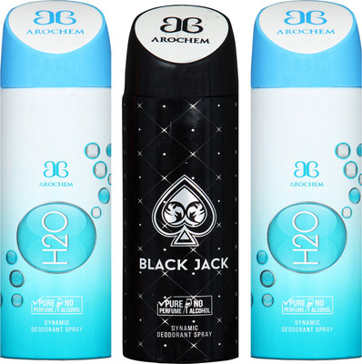 

arochem H2O-2 AND BLACK JACK 3 PACK COMBO DYNAMIC DEODORANT SPRAY Deodorant Spray - For Men & Women(600 ml, Pack of 3)