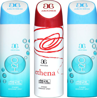 

arochem H2O-2 AND ETHENA 3 PACK COMBO DYNAMIC DEODORANT SPRAY Deodorant Spray - For Men & Women(600 ml, Pack of 3)