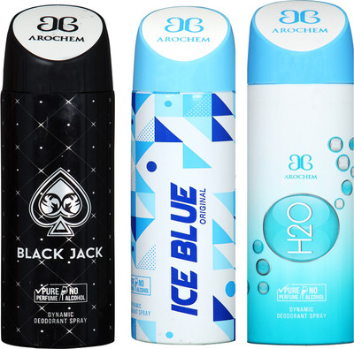 arochem BLACK JACK AND H2O & ICE BLUE 3 PACK COMBO DYNAMIC DEODORANT SPRAY Deodorant Spray - For Men & Women(600 ml, Pack of 3)