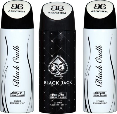 

arochem BLACK OUDH -2 AND BLACK JACK 3 PACK COMBO DYNAMIC DEODORANT SPRAY Deodorant Spray - For Men & Women(600 ml, Pack of 3)