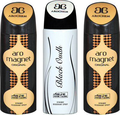 

arochem ARO MAGNET -2 & BLACK OUDH 3 PACK COMBO DYNAMIC DEODORANT SPRAY Deodorant Spray - For Men & Women(600 ml, Pack of 3)