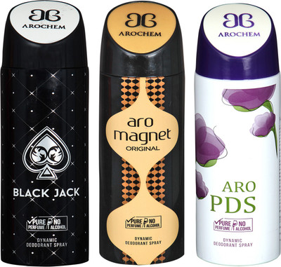 

arochem BLACK JACK AND ARO PDS & ARO MAGNET 3 PACK COMBO DYNAMIC DEODORANT SPRAY Deodorant Spray - For Men & Women(600 ml, Pack of 3)