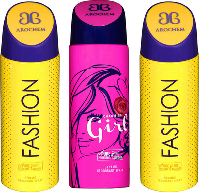 

arochem FASHION -2 & GIRL 3 PACK COMBO DYNAMIC DEODORANT SPRAY Body Spray - For Men & Women(600 ml, Pack of 3)