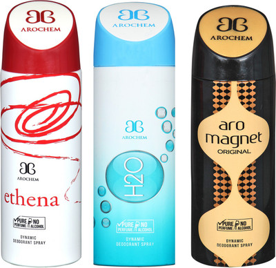 

arochem ETHENA AND ARO MAGNET & H2O 3 PACK COMBO DYNAMIC DEODORANT SPRAY Deodorant Spray - For Men & Women(600 ml, Pack of 3)