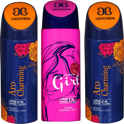 

Arochem Aro Charming & Charming Girl Combo Pack Dynamic Deodorant Spray Deodorant Spray - For Men & Women(600 ml, Pack of 3)