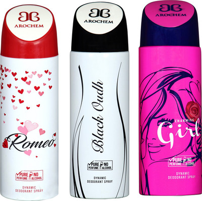 

Arochem Romeo & Black Oudh & Charming Girl Combo Pack Dynamic Deodorant Spray Deodorant Spray - For Men & Women(600 ml, Pack of 3)