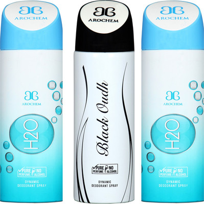 

arochem H2O-2 AND BLACK OUDH 3 PACK COMBO DYNAMIC DEODORANT SPRAY Deodorant Spray - For Men & Women(600 ml, Pack of 3)