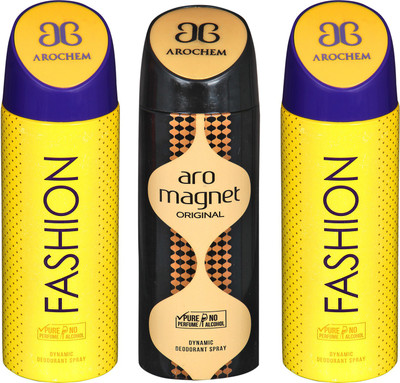

arochem FASHION -2 & ARO MAGNET 3 PACK COMBO DYNAMIC DEODORANT SPRAY Body Spray - For Men & Women(600 ml, Pack of 3)